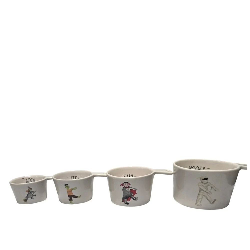 Rae Dunn Halloween Measuring Cups Set of 4 Witch Dracula Frankenstein Mummy